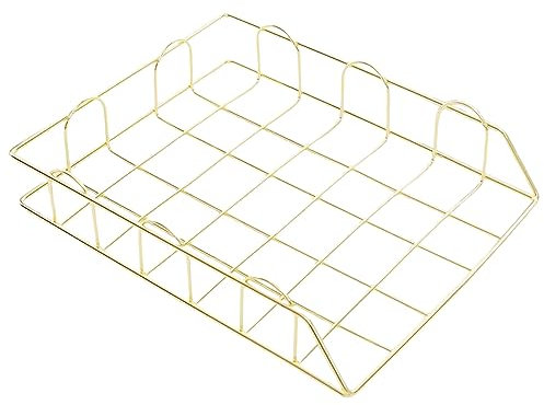 Amari Bargains Stackable Letter Tray - Paper Organizer Tray - Metal Wire Mesh File Rack - Office Desk Tidy File Holder - Tray For Mails, Magazines, Documents - 29.5x24.5x5cm (Gold, 1)