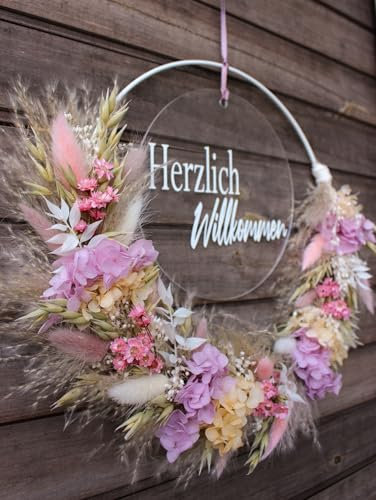 Trockenblumenkranz mit Acrylscheibe Türkranz mit Trockenblumen