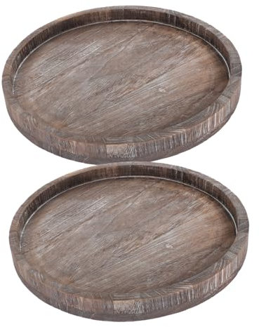 OUNONA 2pièces Plateau de Service Bois Rond Décoratif pour Centre de Table ou Rangement pour Salon et Salle de Bain