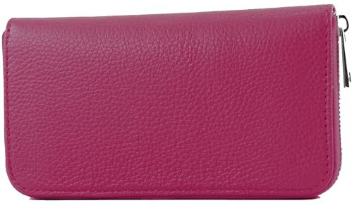 modamoda de SILBER-P02 Damen Leder Geldbörse Portemonnaie lang Handmade in Italy, Farbe:Pink