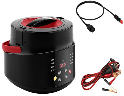 Mini olla arrocera para coche, olla arrocera con cesta vaporera, vaporera automática de arroz de 2 litros, (5 tazas/2 litros), para 2-5 porciones, seis funciones de cocción, 12 voltios-100 vatios/24
