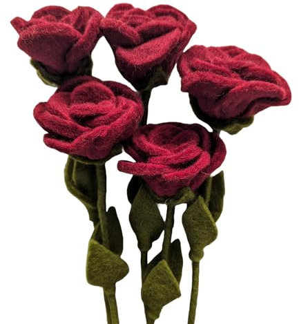 your castle Filzblumen-Strauß aus 5 roten Rosen, fairer Handel, nachhaltige Filz Deko, realistische Kunstblumen, Stoffblumen, Filzblumen-Set