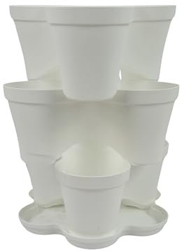 Tecnokit Plana stapelbare Übertopf Roma, aus Polypropylen mit Untersetzer, mehrschichtiger dreidimensionaler Blumentopf, Erdbeertopf, Pflanzgefäß für Außen- und Innenbereich, 3 Töpfe für den Garten