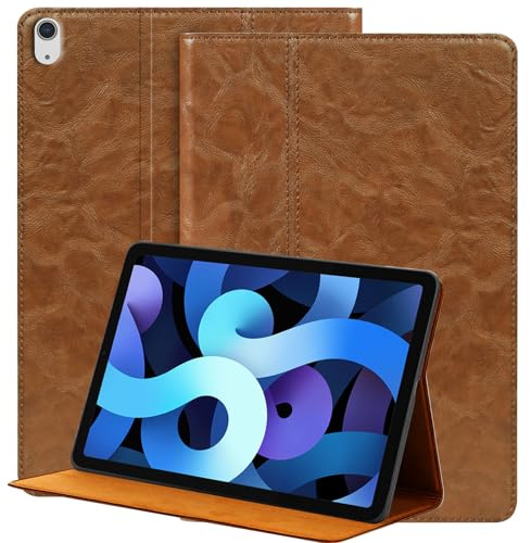 NANRUIL Leder Hülle für iPad Air 11Zoll M4/M3/M2 und Air 5./4.Gen 10,9 Zoll | Echtes Leder Huelle,für iPad Air 11Zoll 2026/2025/2024 und Air 10,9Zoll 2022/2020 Case Cover,Auto Wachen/Schlafen.Khaki
