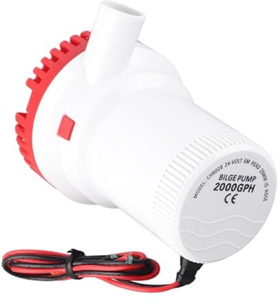 Bomba de Achique Marina de Alta Resistencia 2000GPH con Eje de Acero Inoxidable, Sumergible y de bajo Consumo de Corriente para Barcos, Piscinas, Spas (24V)