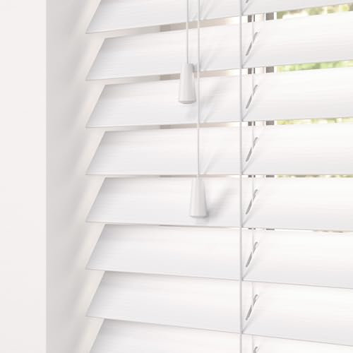 Hand Made To Measure FAUX WOOD Venetian Blinds - British Made - by HOMESMART BLINDS (Pure White Fine Grain)