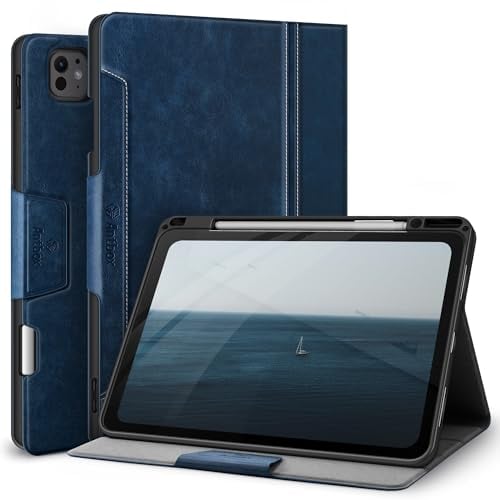 Antbox Hülle für iPad Pro 13 Zoll Hülle M4 2024 mit Stifthalter Pencil Halter Auto Schlaf/Wach Funktion PU Ledertasche Schutzhülle (Blau)