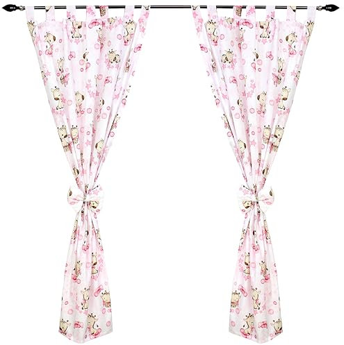 TupTam Kinderzimmer Vorhänge Baby Gardinen mit Schleifen 2er Set, Farbe: Giraffe/Rosa, Größe: ca. 155x95 cm