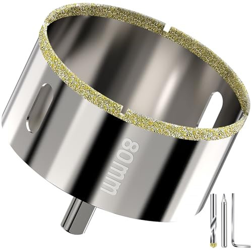 Scie cloche diamantée 80mm - Foret trépan diamant brasé sous vide pour granit, marbre, verre, céramique, porcelaine et carrelage dur - Foret de centrage inclus