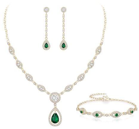 EVER FAITH Schmuck Set für Braut klar Teardrop kubischer Zirkonia April Birthstone Halskette Armband Ohrringe für Damen