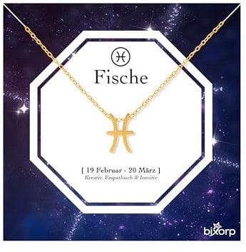 Bixorp Sternzeichen Fische Halskette - Sternzeichen-Kette aus Edelstahl in Gold – Zodiac-Halskette auf Geschenkkarte