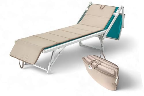 Tex family Materassino Pieghevole per Lettino Mare, Sdraio, Piscina, Double Face 52x200 e spessore 2 cm, con maniglie, colore Beige/Tortora