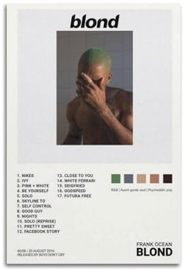 Frank Ocean Blonde Album-Poster - Kunstdekoration, Wandposter, Innendekoration, Druck für Bar, Restaurant, Wohnzimmer - Ästhetik - 30 x 45 cm, Ungerahmt