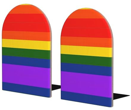 1 paire de serre-livres en bois avec drapeau arc-en-ciel pour étagères et livres