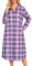 MIA LUCCE Chemise de nuit à manches longues pour femme - Douce - Avec boutonnière - Chemise de nuit à manches longues en flanelle - Pour dormir, Carreaux violets, L
