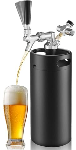 128oz Mini Keg Growler with Beer Tap Dispenser System, 3.6L Stainless Steel Draft Beer Dispenser for Home, Portable Kegerator for Craft Beer Cider and Kombucha