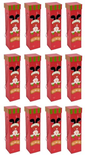 Tradineur - Pack de 12 Cajas para Botella de Vino - Diseño Navideño - Fabricación en cartón Resistente Guardar navidades - Color Rojo y Verde