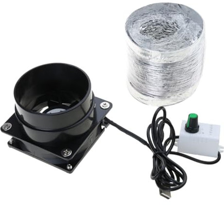 DAYnagh Petite Ventilateur d'extraction d'air avec Φ80mm tuyau d'evacuation flexible en aluminium, extracteur d'Air de ventilation avec contrôleur de Vitesse USB (tuyau d'evacuation 1M)