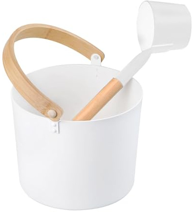 7L Luxurious Finnish Sauna Aluminum Bucket with Long Handle Spoon Set Matching Ladle Sauna Barrel Sauna Bucket Sauna Accessories for Men Women, Black