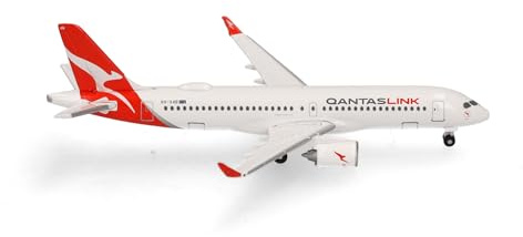 Herpa Modellflugzeug Airbus A220-300 – VH-X4B “Koala” QantasLink, Miniatur im Maßstab 1:500, Sammlerstück, Modell ohne Standfuß, Metall, Weiß, Rot