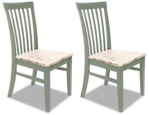 Statement Furniture Florence Dining Chairs with Acacia Wooden Seat | High Back, W45cm, H94cm, D53cm, Seat Height 45cm | Quality Chairs (sage green, 2-Chairs)