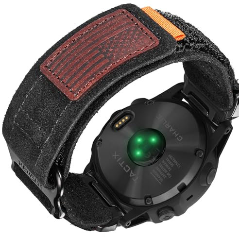 Cinturino per orologio in morbida pelle scamosciata, cinturino militare da 22 mm, compatibile con Garmin Fenix 8 47 mm/7/7 Pro/6/6 Pro/5/5 Plus/E 47 mm, MARQ