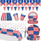 4th of July Paper Plates and Napkins,Independence Day Table Decorations and party Supplies Accessories,Memorial Day Tableware Table Cloth Patriotic Red White Blue American Flag Banner Disposable Cups