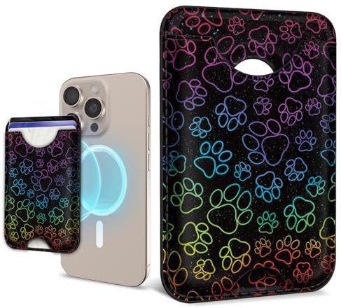 Mavellin for Magsafe Magnetic Phone Wallet, Puppy Paw Print Magnetic Credit Card Holder Case, Slim RFID Vegan Leather Magnet Wallet Women, Stick on Back for iPhone 16 15 14 13 12 Pro Promax, 3 Cards