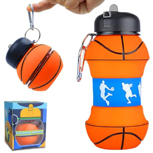 Borraccia Silicone Basket Borraccia Bambini 550 ml Borraccia Pieghevole con Moschettone Lavabile in Lavastoviglie Borraccia senza BPA Regali Creativi per Studenti Bambini,per La Corsa Sportiva Scuola
