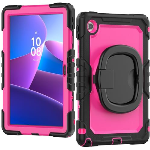 Funda para tableta Funda de silicona compatible con Lenovo Tab 10.1 (TB-311XU) / K10C TB311FU 2025 con protector de pantalla, resistente y de cuerpo completo con asa giratoria. Funda protectora(Rose 2