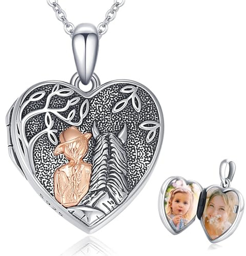 PARYFO Medaillon und Urne Halskette 925 Sterling Silber Pferd/Baum des Lebens/Herz Medaillons Herz/Teardrop/Sonnenblume/Hundepfoten Urne Anhänger Kette Keepsake Schmuck