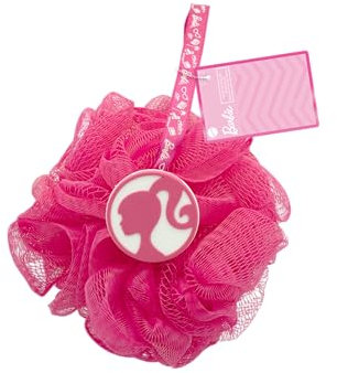 Barbie Fleur de Douche – Éponge Douce Multi-Usage Lavable – Accessoire Mousse Bain, Shampooing, Massage – Lavage Corps, Visage - Adaptée Peau Fragile - Enfant Fille, Garçon - Produit Officiel Mattel