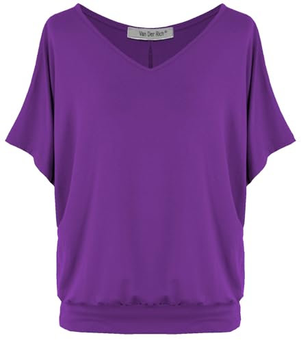 Van Der Rich ® - Tee Shirts Oversize Col V Décontractée - Femme (Violet, XXL)