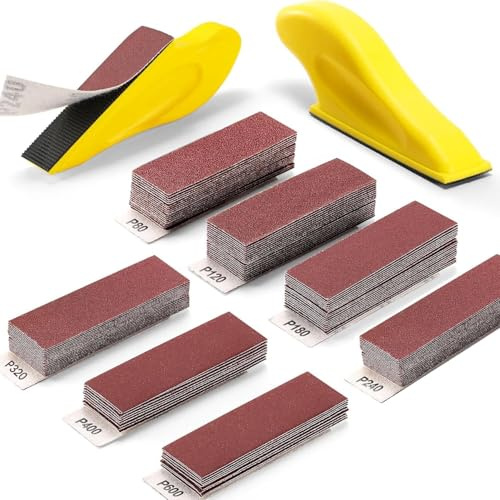 Sandpapper träset sandpapper fint sandpapper med handslipblock | 131 st våtslippapper och torra 80 120 180 240 320 400 600 slippapper set för bil metall lack glas slipning
