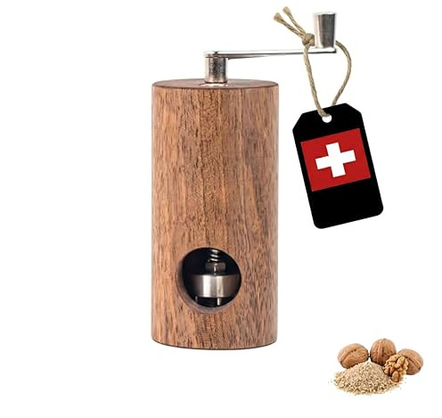 PAVLOVA'S Muskatmühle aus Walnussholz - Handgefertigt in der Schweiz mit Präzisionsmahlwerk - Manuelle Muskatnussmühle für feines Mahlen - Geschenkbox - Limited Edition