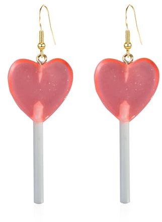 Valentinstag Herz Lutscher Ohrringe, 1 Paar Herzbonbons Hängende Ohrringe, Lollies Ohrhänger, Jewelry, Mode Schmuck, Geschenk für Damen Freundin Mädchen 80er 90er Jahre Hochzeit Kostümparty