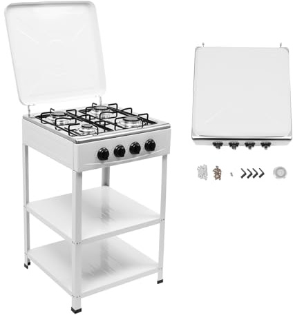 LKHDONG Hornillo de gas para camping, 4 fuegos, cocina de gas independiente, estufa de gas portátil, con 2 compartimentos (blanco)