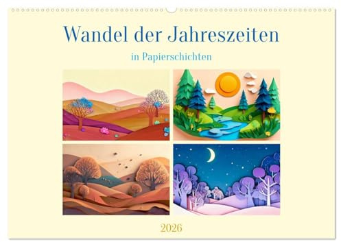 Wandel der Jahreszeiten in Papierschichten (Wandkalender 2026 DIN A2 quer), CALVENDO Monatskalender: Ein Jahr in Scherenschnitten (CALVENDO Spass)