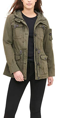 Levi's Women's Cotton Four Pocket Hooded Field Jacket, Army Green, L