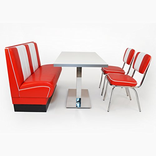 möbelland24 American Diner Sitzgruppe: Sitzbank Viber 120cm + Diner Tisch + 2X Retro Stuhl