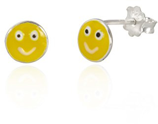 Smiley-Ohrringe aus Sterlingsilber, Emaille, Emoji, Smiley-Gesicht, Ohrstecker, Geschenkbox