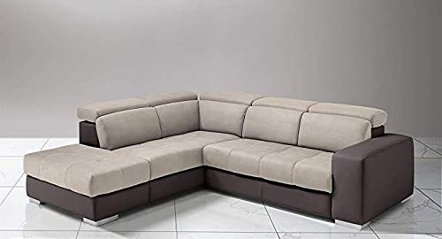 Dafne Italian Design Ecksofa 3-Sitzer mit Halbinsel links Kunstleder braun Nubukleder Beige (266x230x94h)