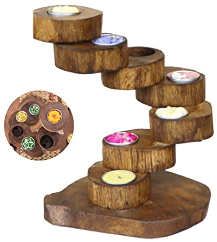 Kerzenhalter, mehrschichtiger Holz-Kerzenständer, Kerzendochthalter, drehbar für Tisch, Esszimmer, Tisch, Tafelaufsätze, Dekoration, 7-lagig