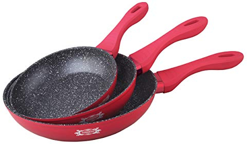 HAUSSMANN heritage –Set 3 Poêles de Haute qualités 20/24/28 cm - Revêtement Type Pierre - Tous Feux Dont Induction - sans PFOA (Rouge)