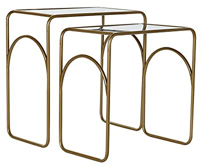 DKD Home Decor Juego de 2 Mesitas Dorado Metal Cristal 55 x 30 x 55 cm