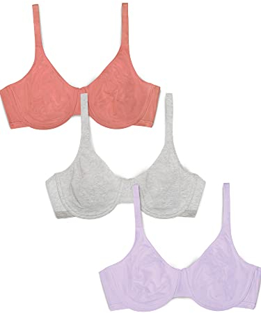 Fruit of the Loom Damen Unlined Underwire Bra-Cotton & Spandex Blend for Natural Shape and Flexibility BH mit voller Abdeckung, Blickdicht, Desert Dusk/Grau/Flieder Whisper, 95D (3er Pack)