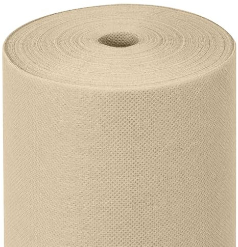 MAXI PRODUCTS Rouleau de nappe TNT pré-découpée à 40 cm - 1,2 x 48 m - Crème - Tissu non tissé Spunbond (TNT) - Jetable avec effet tissu - Résistant aux liquides - Traiteur - Imperméable