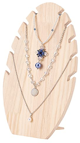PH PandaHall Présentoir à Colliers en Bois, 5 Fentes Support de Collier en Forme de Feuille Porte-Bijoux Chaîne Présentoir à Bijoux Collier Chevalet avec Chevilles pour Maison Magasin Bijoux Spectacle