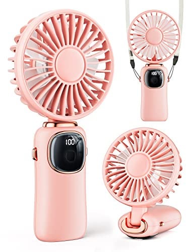coldSky Portable 3-in-1 Hand Fan - 4000mAh Battery Fan with LED, 90° Foldable Desk Fan, Green