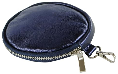 modamoda de P10 / P08 Damen Leder Rauleder Geldbörse Münzgeldbörse Taschenanhänger ø 11,5 cm handmade in Italy, Farbe:Dunkelblau-Metallic